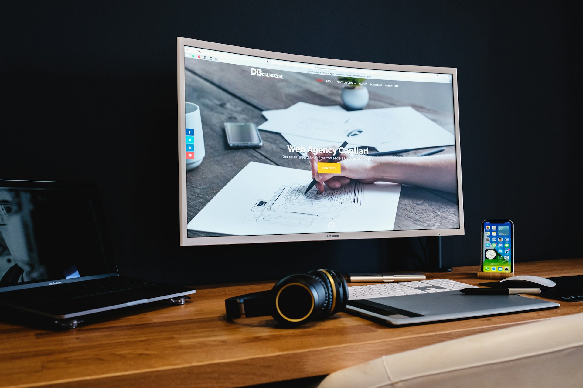 black flat screen tv on brown wooden table